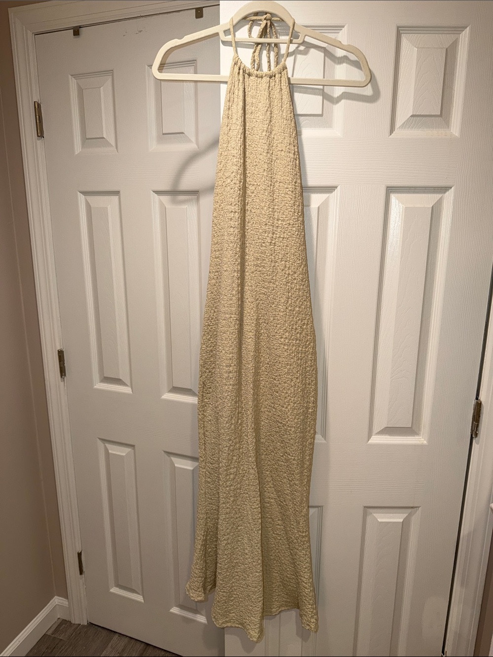 See You Monday Cream Textured Halter Maxi Dress